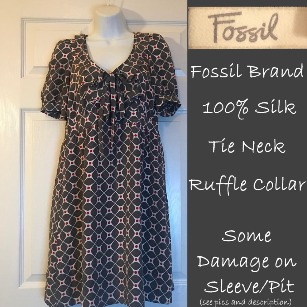 Damaged- Fossil Polka-Dot Silk A-Line Dress